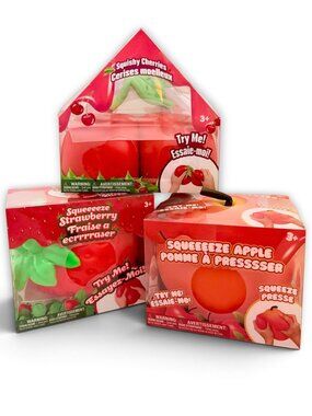 Squeeezy—3pc Jumbo Squeeezy Squishy Bundle—Cherries + Strawberry + Apple *NIB*